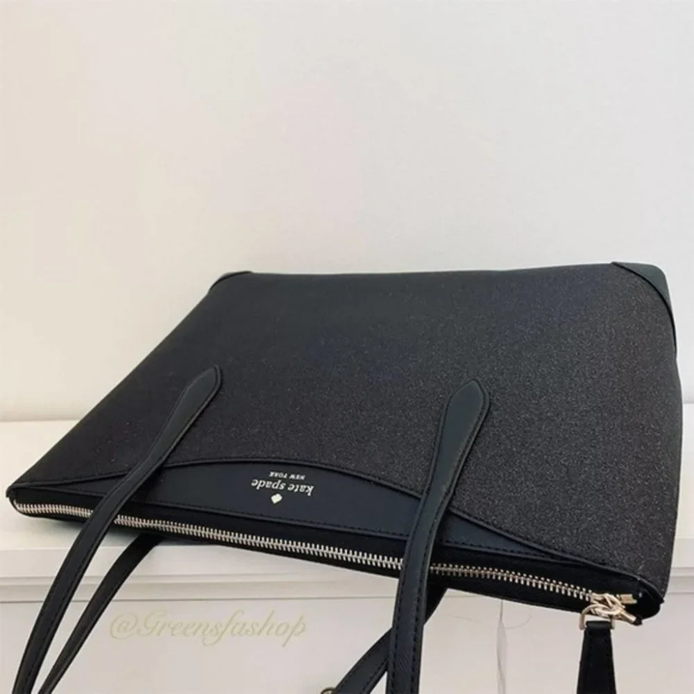 Kate spade shimmy glitter tote shoulder bag black new - Picture 7 of 11